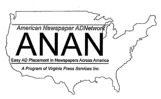 ANAN AMERICAN NEWSPAPER ADNETWORK EASY AD PLACEMENT IN NEWSPAPERS ACROSS AMERICA A PROGRAM OF VIRGINIA PRESS SERVICES INC. logo