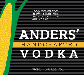 ANDERS' VODKA 100% COLORADO GROWN, FERMENTED, DISTILLED, BOTTLED, AND OWNED 750ML 40% ALC. VOL logo