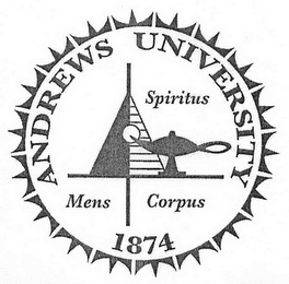 ANDREWS UNIVERSITY SPIRITUS MENS CORPUS 1874 logo