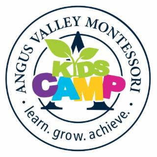 · ANGUS VALLEY MONTESSORI · A KIDS CAMP LEARN. GROW. ACHIEVE. logo