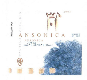 ANSONICA CANTINA CAPALBIO COSTA DELL' ARGENTARIO D.O.C. WHITE WINE 2003 PRODUCT OF ITALY logo