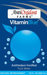 ANTIOXIDANT FARMS, VITAMIN BLUE, ANTIOXIDANT, ANTIOXIDANT FORTIFIED FRUIT WATER, NATURAL REFRESHMENT, 16 FL OZ (500ML) logo