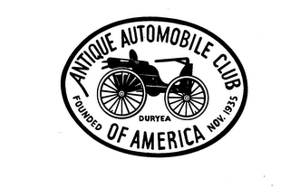 ANTIQUE AUTOMOBILE CLUB OF AMERICA FOUNDED NOV. 1935 DURYEA logo