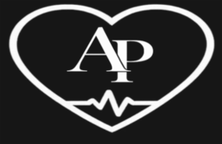 AP FONT IS BOSTON ANGLE A TOUCHING OVER P. HEART OUT SIDE THE AP INSIDE THE HEART A HEART BEAT UNDER AP. logo