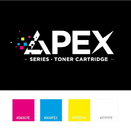 APEX SERIES TONER CARTRIDGE #E6007E #009FE3 #FFED00 #FFFFFF logo