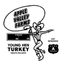 APPLE VALLEY FARMS YOUNG HEN TURKEY GIBLETS INCLUDED NETWEIGHT LB.OZ. KEEP REFRIGERATED USDA A GRADE INSPECTED U.S. FOR WHOLESOMENESS DEPARTMENT OF AGRICULTURE PLANT NO.ON PACKAGE CLOSURE logo