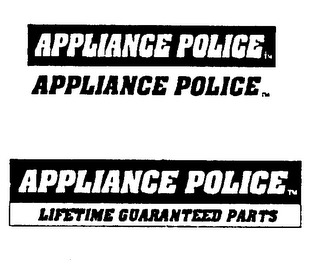 APPLIANCE POLICE LIFETIME GUARANTEED PARTS logo