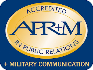 APR+M ACCREDITED IN PUBLIC RELATIONS + MILITARY COMMUNICATION logo