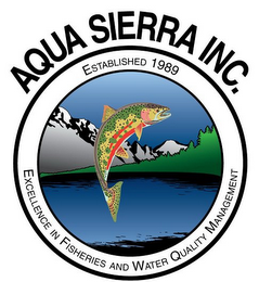 AQUA SIERRA, INC. ESTABLISHED 1989 EXCELLENCE IN FISHERIES AND WATER QUALITY MANAGEMENT logo