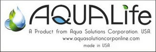 AQUALIFE A PRODUCT FROM AQUA SOLUTIONS CORPORATION. USA. WWW.AQUASOLUTIONCORPONLINE.COM MADE IN USA logo