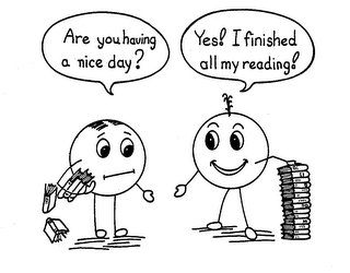 ARE YOU HAVING A NICE DAY? YES! I FINISHED ALL MY READING! logo