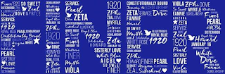 ARIZONA PEARL VIOLA MYRTLE FANNIE FINER ZETA 1920 HOWARD DOVE ZEAL ILLUSTRIOUS SERVICE SISTERHOOD SCHOLARSHIP CONSTITUTIONALLY BOUND ROYAL BLUE WHITE WHITE ROSE SISTERLY LOVE JANUARY 16 AICBL ZPHI SO SWEET logo