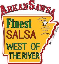 ARKANSAWSA FINEST SALSA WEST OF THE RIVER CROWLEY'S RIDGE MISSISSIPPI RIVER logo