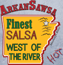 ARKANSAWSA FINEST SALSA WEST OF THE RIVER CROWLEY'S RIDGE MISSISSIPPI RIVER HOT logo