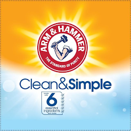 ARM & HAMMER THE STANDARD OF PURITY CLEAN&SIMPLE MADE WITH 6 ESSENTIAL INGREDIENTS AND WATER logo