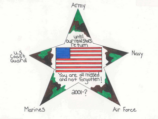 ARMY NAVY AIR FORCE MARINES U.S.  COAST GUARD 2001-? UNTIL OUR REAL STARS RETURN YOU ARE ALL MISSED AND NOT FORGOTTEN! logo