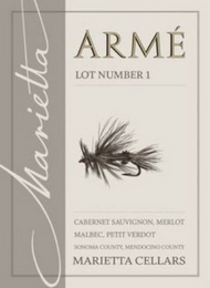 ARMÉ LOT NUMBER 1 CABERNET SAUVIGNON, MARIETTA MERLOT MALBEC, PETIT VERDOT SONOMA COUNTY, MENDOCINO COUNTY MARIETTA CELLARS logo