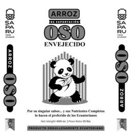 ARROZ DE EXPORTACIÓN OSO ENVEJECIDO SAPARU FROM ECUADOR ARROZ OSO POR SU SINGULAR SABOR... Y SUS NUTRIENTES COMPLETOS LO HACEN EL PREFERIDO DE LOS ECUATORIANOS NET WEIGHT 400 OZ | PESO NETO 25 LBS PRODUCTO ORGULLOSAMENTE ECUATORIANO logo