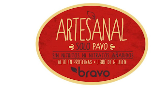 ARTESANAL SOLO PAVO SIN NITRITOS NI NITRATOS AÑADIDOS ALTO EN PROTEINAS · LIBRE DE GLUTEN BRAVO