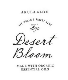 ARUBA ALOE THE WORLD'S FINEST ALOE SINCE 1890 DESERT BLOOM MADE WITH ORGANIC ESSENTIAL OILS logo