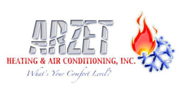 ARZET HEATING & AIR CONDITIONING, INC. WHAT'S YOUR COMFORT LEVEL logo