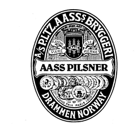 A/S P.LTZ.AASS.S BRYGGERI AASS PILSNER DRAMMEN NORWAY ESTABL 1834 VARE MERKE BIRRA BIERE BEER CERVERA logo