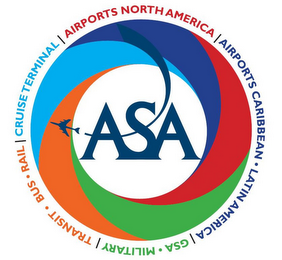 ASA AIRPORTS NORTH AMERICA AIRPORTS CARIBBEAN LATIN AMERICA GSA · MILITARY TRANSIT BUS RAIL CRUISE TERMINAL logo