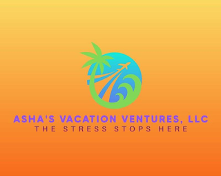 ASHA'S VACATION VENTURES, LLC, THE STRESS STOPS HERE logo