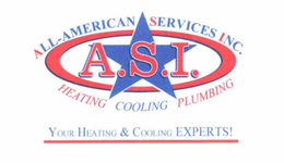 A.S.I. ALL-AMERICAN SERVICES INC. HEATING COOLING PLUMBING YOUR HEATING & COOLING EXPERTS! logo