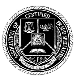 ASSOCIATION OF CERTIFIED FRAUD SPECIALISTS "KNOWLEDGE SERVICE TRUTH" CFS logo