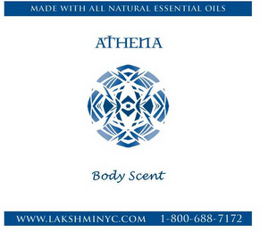 ATHENA BODY SCENT MADE WITH ALL NATURAL ESSENTIAL OILS WWW.LASHMINYC.COM 1-800-688-7172 logo