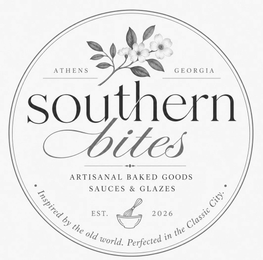 ATHENS GEORGIA SOUTHERN BITES ARTISANAL BAKED GOODS SAUCES & GLAZES EST. 2026 INSPIRED BY THE OLD WORLD. PERFECTED IN THE CLASSIC CITY. logo