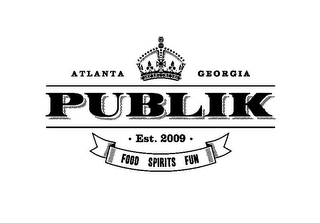 ATLANTA GEORGIA PUBLIK EST. 2009 FOOD SPIRITS FUN logo