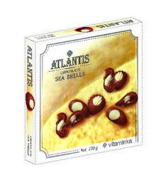 ATLANTIS, CHOCOLATE SEA SHELLS, NET 170G., VITAMINKA logo