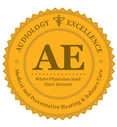 ·AUDIOLOGY EXCELLENCE ·MEDICAL AND PREVENTATIVE HEARING & BALANCE CARE AE WHERE PHYSICIANS SEND THEIR PATIENTS logo