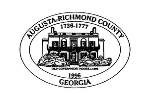 AUGUSTA-RICHMOND COUNTY 1736-1777 OLD GOVERNMENT HOUSE C.1800 1996 GEORGIA logo