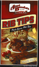 AUNT BESSIE'S EST. 1958 FINEST QUALITY MEATS RIB TIPS PORK SPARE RIB TIPS SERVING SUGGESTION VALUE PACK NET WT. 10LBS. (4.5KG) logo