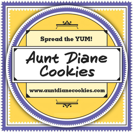 AUNT DIANE COOKIES SPREAD THE YUM! WWW.AUNTDIANECOOKIES.COM logo