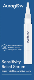 AURAGLOW AURAGLOW  REDUCES SENSITIVITY PROTECTS ENAMEL STRENGTHENS TEETH SENSITIVITY RELIEF SERUM RAPID RELIEF FOR SENSITIVE TEETH logo