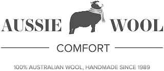 AUSSIE WOOL COMFORT 100% AUSTRALIAN WOOL, HANDMADE SINCE 1989 logo