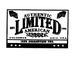 AUTHENTIC LIMITED AMERICAN USA COLUMBUS OHIO USA 100% GUARANTEED PRO. EST. 1963 logo