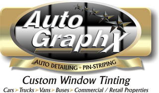 AUTO GRAPHX AUTO DETAILING PIN-STRIPING CUSTOM WINDOW TINTING CARS TRUCKS VANS BUSES COMMERCIAL/RETAIL PROPERTIES logo