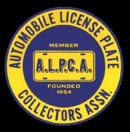 AUTOMOBILE LICENSE PLATE COLLECTORS ASSN. MEMBER A.L.P.C.A. FOUNDED 1954 logo