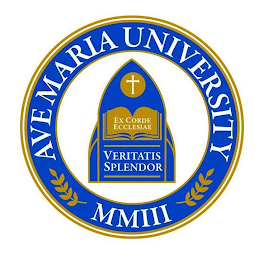 AVE MARIA UNIVERSITY MMIII EX CORDE ECCLESIAE VERITATIS SPLENDOR logo