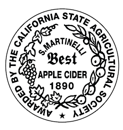 AWARDED BY THE CALIFORNIA STATE AGRICULTURAL SOCIETY S. MARTINELLI BEST APPLE CIDER 1890 logo