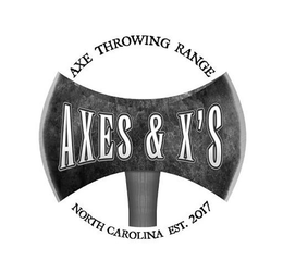 AXE THROWING RANGE AXES & X'S NORTH CAROLINA EST. 2017 logo