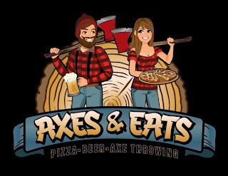 AXES & EATS PIZZA-BEER-AXE THROWING logo