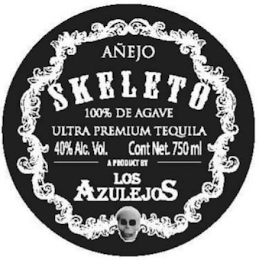 AÑEJO SKELETO 100% DE AGAVE 40% ALC. VOL. CONT NET. 750 ML A PRODUCT BY AZULEJOS logo