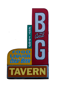 B AND G TAVERN FOOD LIQUOR COLD BEER EST 1980 logo