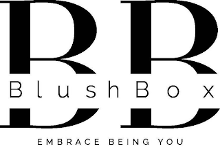 B B BLUSHBOX  AND EMBRACE BEING YOU logo